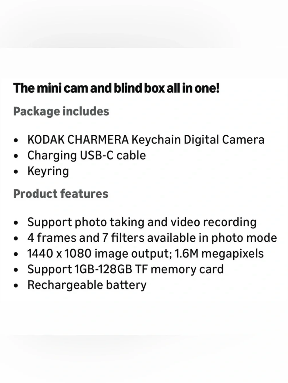 Kodak Charmera - Keychain Digital Camera - Type 2, New in Box